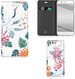 B2Ctelecom Huawei P10 Plus Uniek Standcase Hoesje Bird Flowers