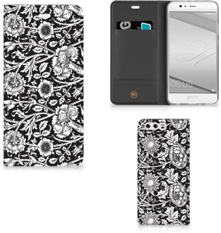 B2Ctelecom Huawei P10 Plus Uniek Standcase Hoesje Black Flowers