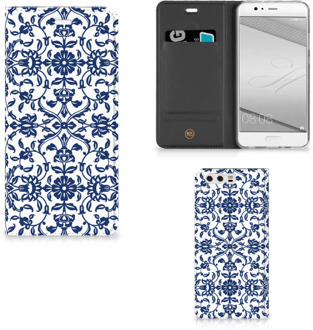 B2Ctelecom Huawei P10 Plus Uniek Standcase Hoesje Flower Blue