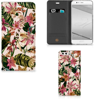 B2Ctelecom Huawei P10 Plus Uniek Standcase Hoesje Flowers