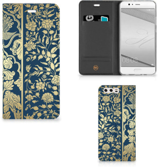 B2Ctelecom Huawei P10 Plus Uniek Standcase Hoesje Golden Flowers