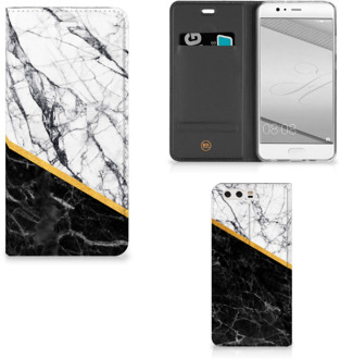 B2Ctelecom Huawei P10 Plus Uniek Standcase Hoesje Marble White Black