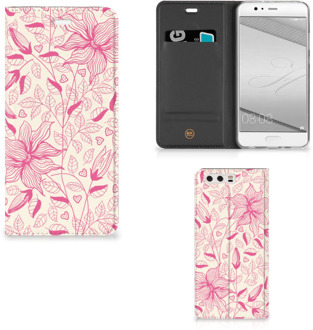 B2Ctelecom Huawei P10 Plus Uniek Standcase Hoesje Pink Flowers