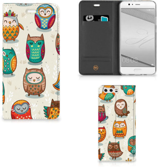 B2Ctelecom Huawei P10 Plus Uniek Standcase Hoesje Vrolijke Uilen