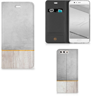 B2Ctelecom Huawei P10 Plus Uniek Standcase Hoesje Wood Concrete