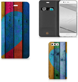 B2Ctelecom Huawei P10 Plus Uniek Standcase Hoesje Wood Heart