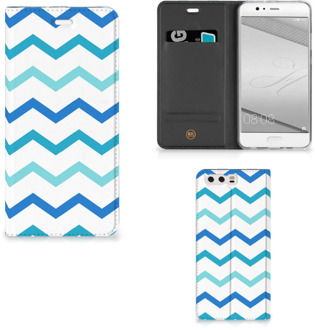 B2Ctelecom Huawei P10 Plus Uniek Standcase Hoesje Zigzag Blauw