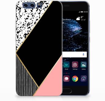 B2Ctelecom Huawei P10 Plus Uniek TPU Hoesje Black Pink Shapes