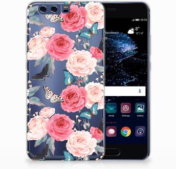 B2Ctelecom Huawei P10 Plus Uniek TPU Hoesje Butterfly Roses