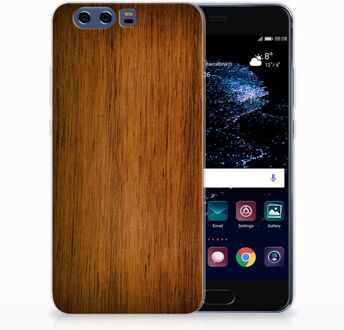 B2Ctelecom Huawei P10 Plus Uniek TPU Hoesje Donker Hout