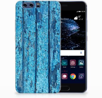 B2Ctelecom Huawei P10 Plus Uniek TPU Hoesje Wood Blue