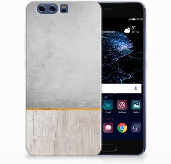 B2Ctelecom Huawei P10 Plus Uniek TPU Hoesje Wood Concrete