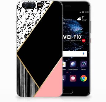 B2Ctelecom Huawei P10 Uniek TPU Hoesje Black Pink Shapes