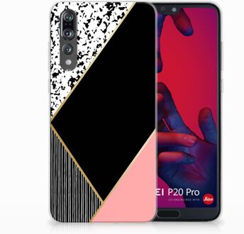 B2Ctelecom Huawei P20 Pro TPU Hoesje Pink Black Shapes