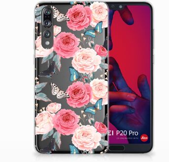 B2Ctelecom Huawei P20 Pro Uniek TPU Hoesje Butterfly Roses