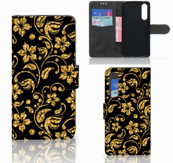 B2Ctelecom Huawei P30 Boekhoesje Design Gouden Bloemen