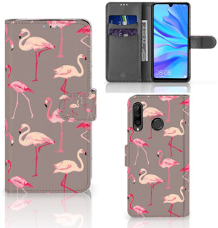 B2Ctelecom Huawei P30 Lite Book Cover Hoesje Flamingo