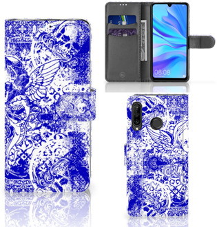 B2Ctelecom Huawei P30 Lite Bookcase Hoesje Angel Skull Blue