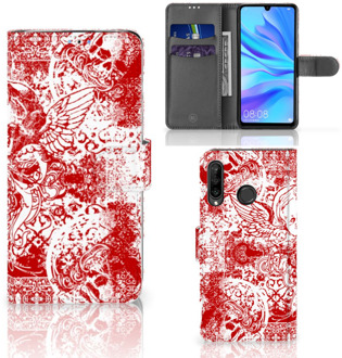 B2Ctelecom Huawei P30 Lite Bookcase Hoesje Design Angel Skull Red