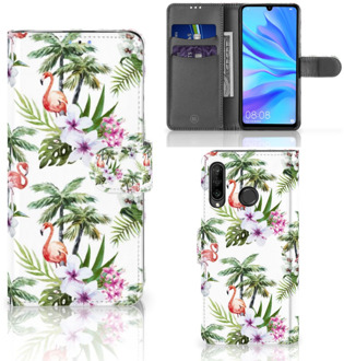 B2Ctelecom Huawei P30 Lite Bookcase Hoesje Design Flamingo Palms