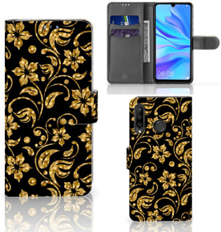 B2Ctelecom Huawei P30 Lite Bookcase Hoesje Design Gouden Bloemen