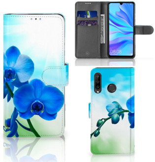 B2Ctelecom Huawei P30 Lite Bookcase Hoesje Design Orchidee Blauw