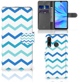 B2Ctelecom Huawei P30 Lite Bookcase Hoesje Zigzag Blauw