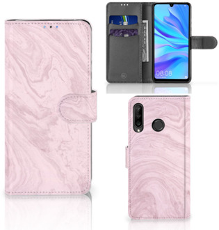 B2Ctelecom Huawei P30 Lite Flip Case Marble Pink