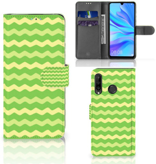 B2Ctelecom Huawei P30 Lite Flipcase Design Waves Green