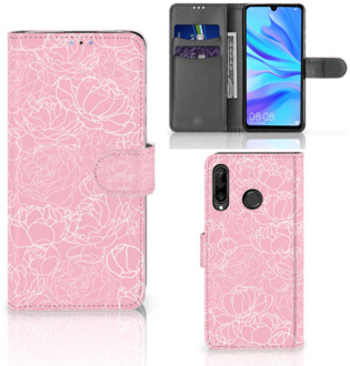 B2Ctelecom Huawei P30 Lite Flipcase Design White Flowers