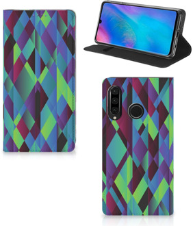 B2Ctelecom Huawei P30 Lite Standcase Hoesje Design Abstract Green Blue