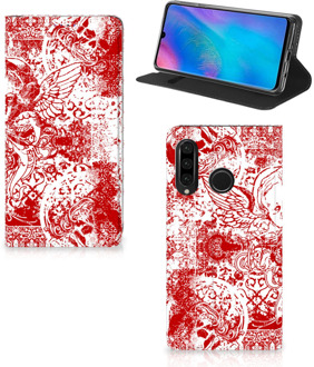 B2Ctelecom Huawei P30 Lite Standcase Hoesje Design Angel Skull Red