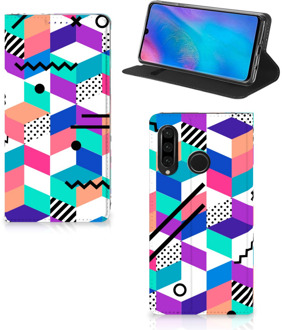 B2Ctelecom Huawei P30 Lite Standcase Hoesje Design Blocks Colorful