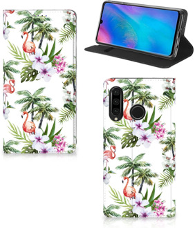 B2Ctelecom Huawei P30 Lite Standcase Hoesje Design Flamingo Palms