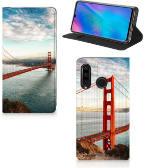 B2Ctelecom Huawei P30 Lite Standcase Hoesje Design Golden Gate Bridge