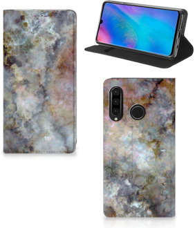 B2Ctelecom Huawei P30 Lite Standcase Hoesje Design Marmer Grijs