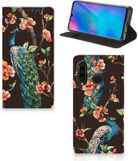 B2Ctelecom Huawei P30 Lite Standcase Hoesje Design Pauw met Bloemen