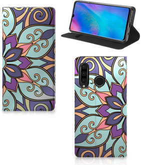 B2Ctelecom Huawei P30 Lite Standcase Hoesje Design Purple Flower