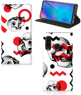 B2Ctelecom Huawei P30 Lite Standcase Hoesje Design Skull Red