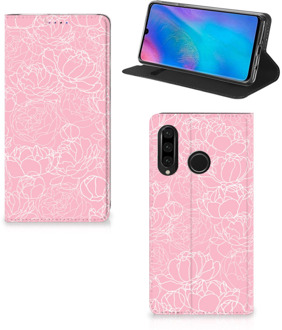 B2Ctelecom Huawei P30 Lite Standcase Hoesje Design White Flowers