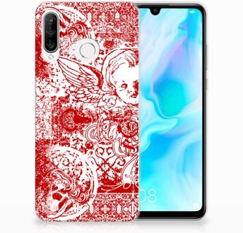 B2Ctelecom Huawei P30 Lite TPU Hoesje Design Angel Skull Red