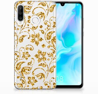 B2Ctelecom Huawei P30 Lite TPU Hoesje Design Gouden Bloemen