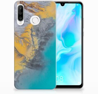 B2Ctelecom Huawei P30 Lite TPU Hoesje Design Marble Blue Gold