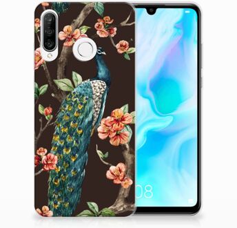 B2Ctelecom Huawei P30 Lite TPU Hoesje Design Pauw met Bloemen