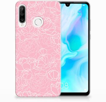 B2Ctelecom Huawei P30 Lite TPU Hoesje Design White Flowers