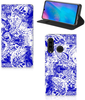 B2Ctelecom Huawei P30 Lite Uniek Standcase Hoesje Angel Skull Blue