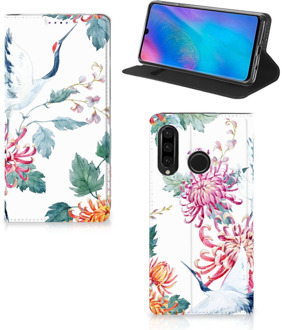 B2Ctelecom Huawei P30 Lite Uniek Standcase Hoesje Bird Flowers