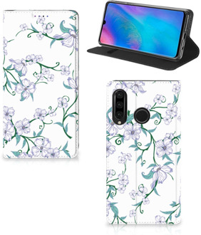 B2Ctelecom Huawei P30 Lite Uniek Standcase Hoesje Blossom White