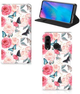 B2Ctelecom Huawei P30 Lite Uniek Standcase Hoesje Butterfly Roses