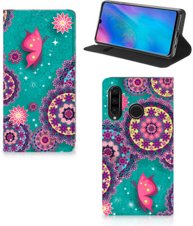 B2Ctelecom Huawei P30 Lite Uniek Standcase Hoesje Cirkels en Vlinders